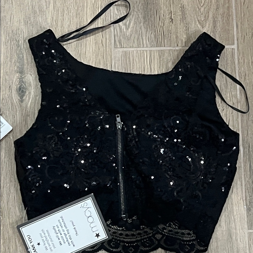 Formal Dress Black Sequin Top White Polka Dot Skater Skirt Hoco Two Piece Party - Picture 9 of 16